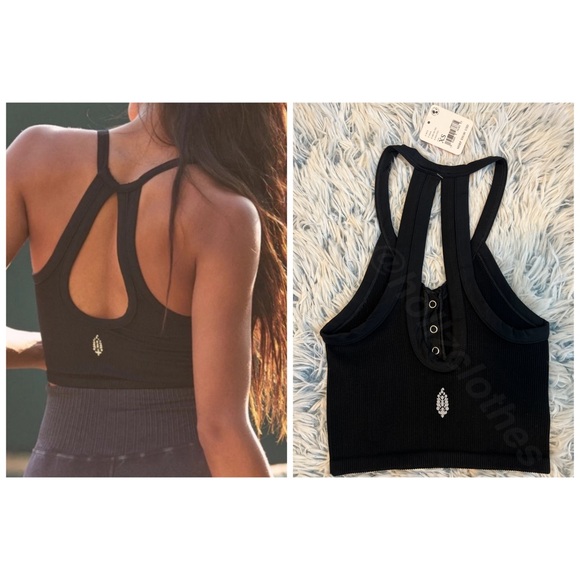 Free People Free Throw Henley Crop Top Black NWT - Picture 9 of 13